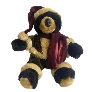 Dan Dee 15 " Christmas Teddy Bear Plush Black Stocking Hat Coat Scarf‎ Pants